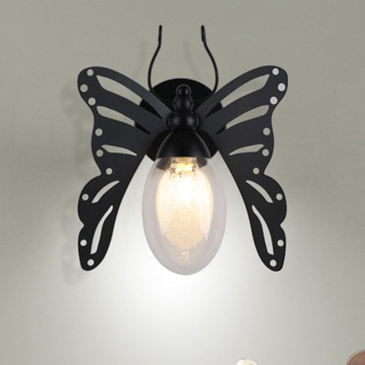1 Light Butterfly Shaped Wall Lamp Modern Black Clear Glass Sconce Light Fixture for Bedroom Clearhalo 'Art deco wall lights' 'Cast Iron' 'Glass' 'Industrial wall lights' 'Industrial' 'Middle century wall lights' 'Modern' 'Rustic wall lights' 'Tiffany' 'Traditional wall lights' 'Wall Lamps & Sconces' 'Wall Lights' Lighting' 206829