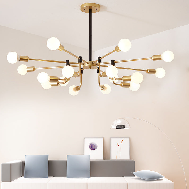 Starburst Ceiling Chandelier Contemporary Metal 6/12/16 Lights Bedroom Suspension Light with Gold Arm 16 Gold Clearhalo 'Ceiling Lights' 'Chandeliers' 'Glass shade' 'Glass' 'Modern Chandeliers' 'Modern' Lighting' 206832