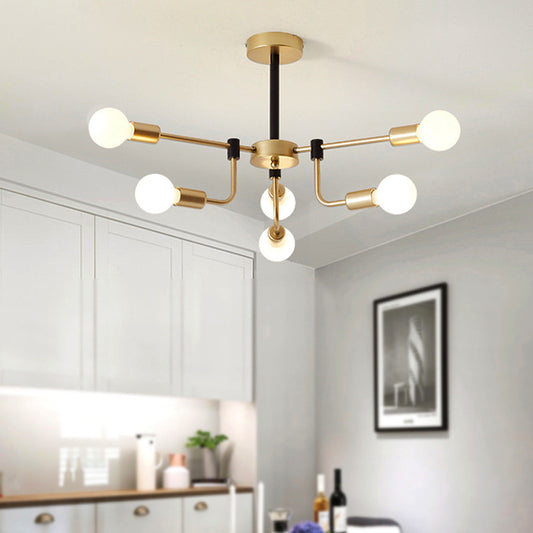 Starburst Ceiling Chandelier Contemporary Metal 6/12/16 Lights Bedroom Suspension Light with Gold Arm 6 Gold Clearhalo 'Ceiling Lights' 'Chandeliers' 'Glass shade' 'Glass' 'Modern Chandeliers' 'Modern' Lighting' 206836