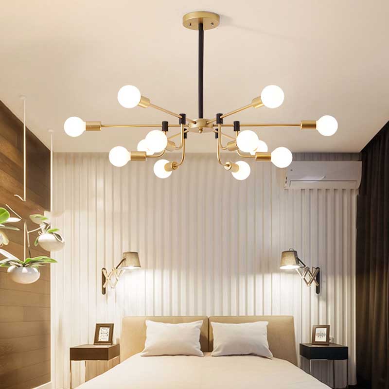 Starburst Ceiling Chandelier Contemporary Metal 6/12/16 Lights Bedroom Suspension Light with Gold Arm 12 Gold Clearhalo 'Ceiling Lights' 'Chandeliers' 'Glass shade' 'Glass' 'Modern Chandeliers' 'Modern' Lighting' 206840