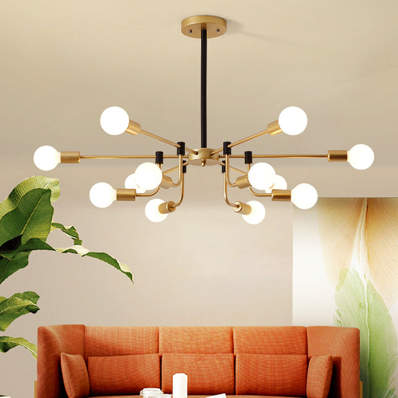 Starburst Ceiling Chandelier Contemporary Metal 6/12/16 Lights Bedroom Suspension Light with Gold Arm Clearhalo 'Ceiling Lights' 'Chandeliers' 'Glass shade' 'Glass' 'Modern Chandeliers' 'Modern' Lighting' 206841