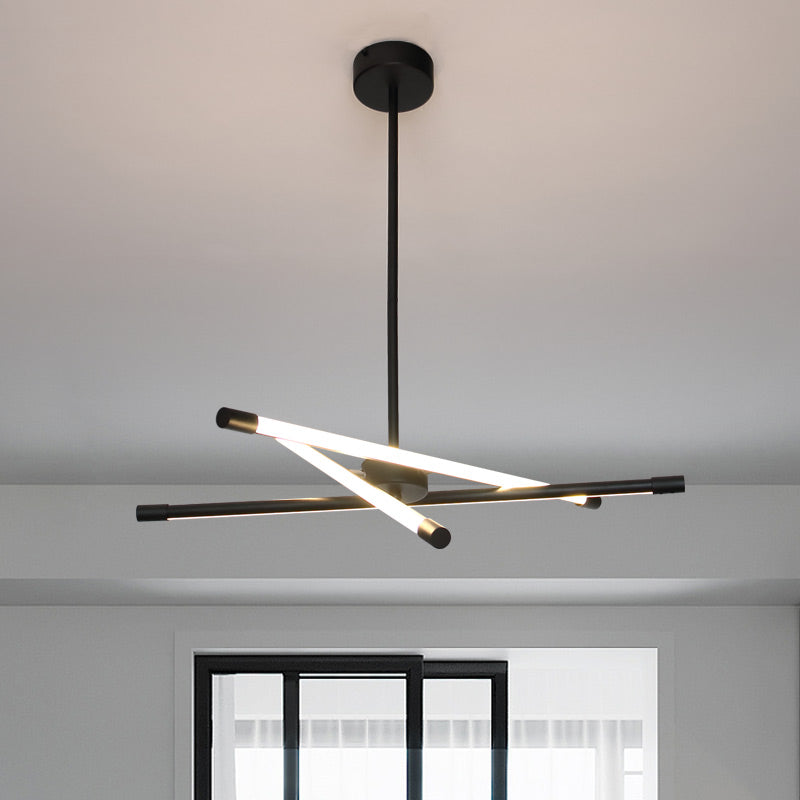 Simple Style Linear Tube Metal Chandelier Light Black LED Hanging Lamp for Living Room Black Clearhalo 'Ceiling Lights' 'Chandeliers' 'Modern Chandeliers' 'Modern' Lighting' 206891