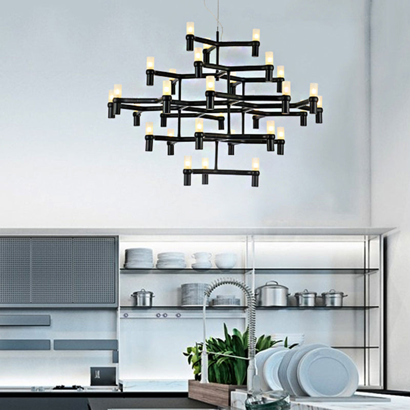 Multi Layer Chandelier Lamp Nordic Metal Black/Silver/White LED Hanging Light for Living Room Black Clearhalo 'Ceiling Lights' 'Chandeliers' 'Modern Chandeliers' 'Modern' Lighting' 206905