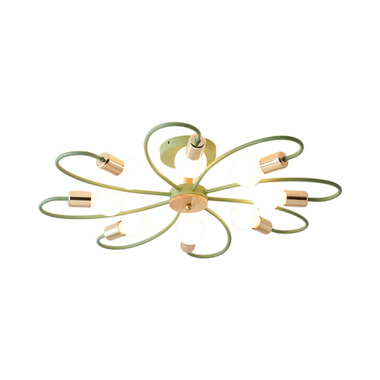 Sputnik Semi Flush Lamp Contemporary Metal 3/6/8 Lights Grey/Green Semi Flush Mount Ceiling Fixture with Curved Arm Clearhalo 'Ceiling Lights' 'Close To Ceiling Lights' 'Close to ceiling' 'Semi-flushmount' Lighting' 206924