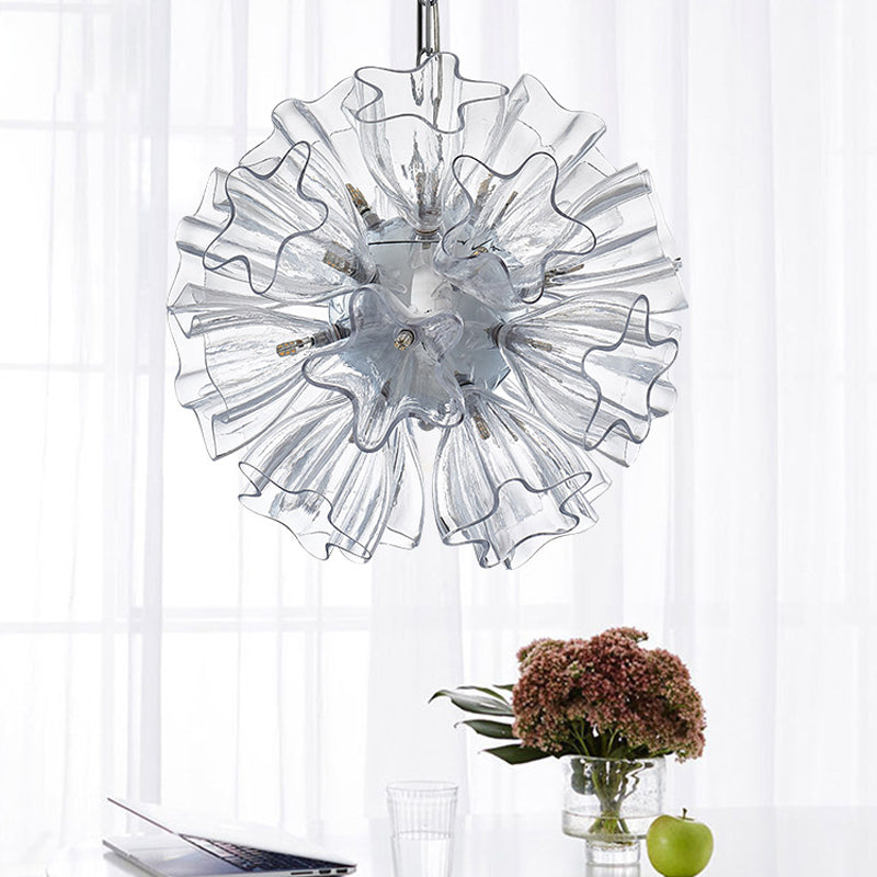 Sputnik Chandelier Lamp Modern Clear Glass LED Living Room Hanging Ceiling Light in Silver, 16"/23.5" Wide Clearhalo 'Ceiling Lights' 'Chandeliers' 'Close To Ceiling Lights' 'Glass shade' 'Glass' 'Modern Chandeliers' 'Modern' Lighting' 206938