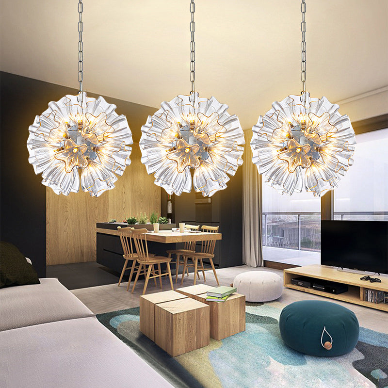 Sputnik Chandelier Lamp Modern Clear Glass LED Living Room Hanging Ceiling Light in Silver, 16"/23.5" Wide Clearhalo 'Ceiling Lights' 'Chandeliers' 'Close To Ceiling Lights' 'Glass shade' 'Glass' 'Modern Chandeliers' 'Modern' Lighting' 206940