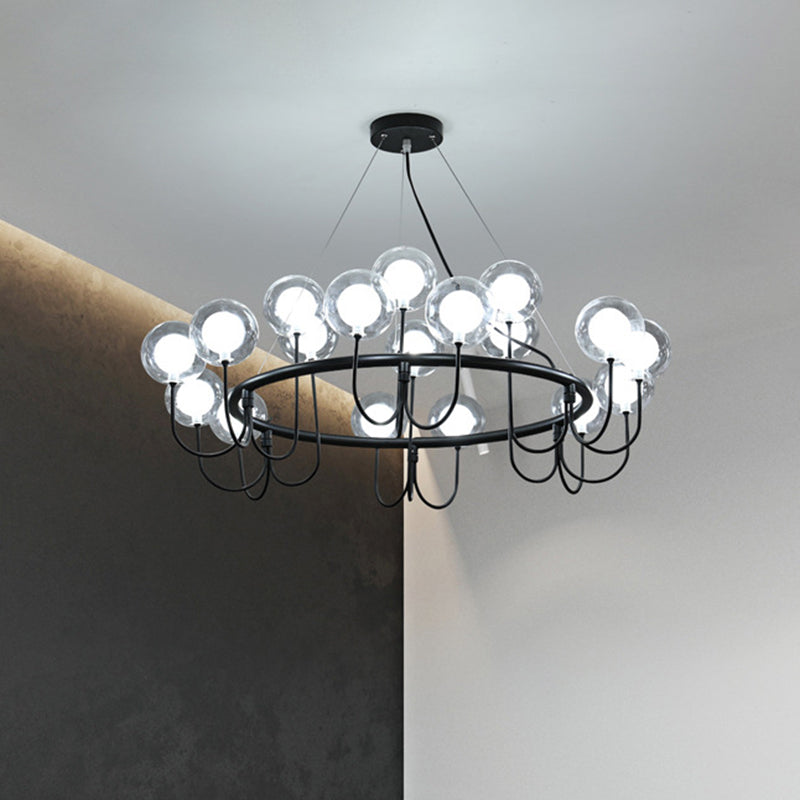 Black Circle Ceiling Chandelier Modernist Globe Glass LED Hanging Lamp for Living Room Clearhalo 'Ceiling Lights' 'Chandeliers' 'Close To Ceiling Lights' 'Glass shade' 'Glass' 'Modern Chandeliers' 'Modern' Lighting' 206945