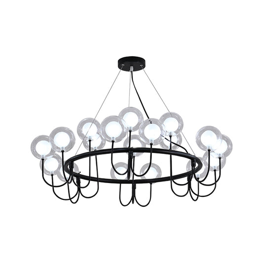 Black Circle Ceiling Chandelier Modernist Globe Glass LED Hanging Lamp for Living Room Clearhalo 'Ceiling Lights' 'Chandeliers' 'Close To Ceiling Lights' 'Glass shade' 'Glass' 'Modern Chandeliers' 'Modern' Lighting' 206946