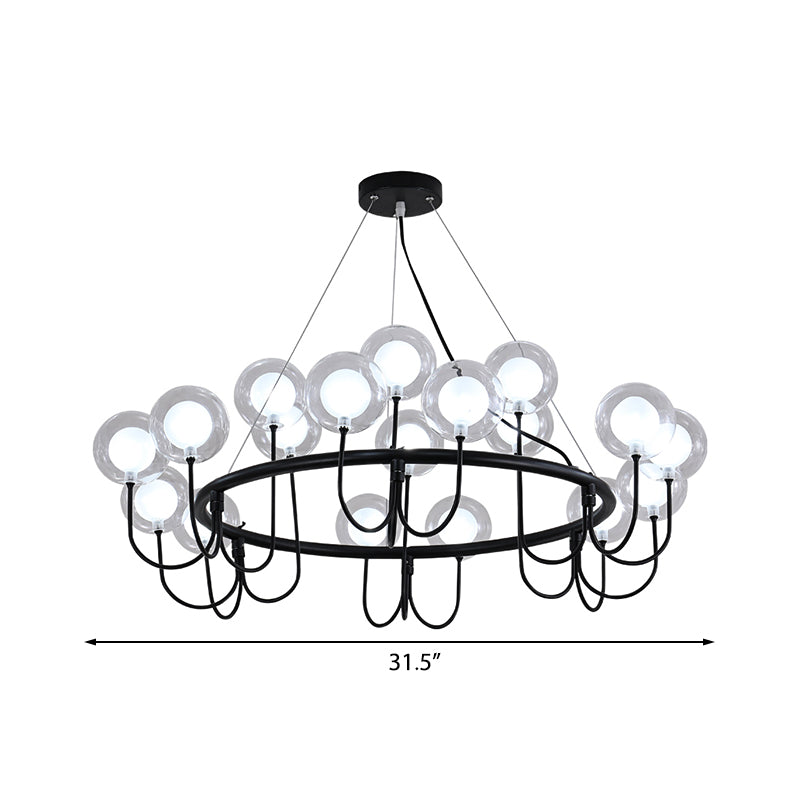 Black Circle Ceiling Chandelier Modernist Globe Glass LED Hanging Lamp for Living Room Clearhalo 'Ceiling Lights' 'Chandeliers' 'Close To Ceiling Lights' 'Glass shade' 'Glass' 'Modern Chandeliers' 'Modern' Lighting' 206947