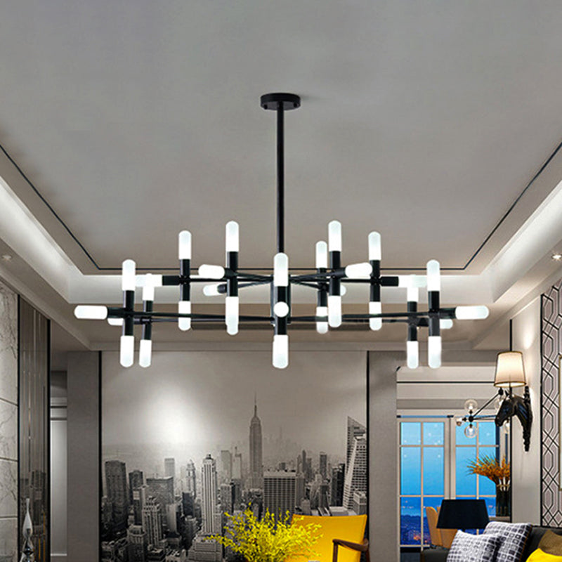 Tubular Chandelier Light Contemporary Metal 18/36 Lights Black/Gold Hanging Lamp Kit with Starburst Design 36 Black Clearhalo 'Ceiling Lights' 'Chandeliers' 'Modern Chandeliers' 'Modern' Lighting' 206958