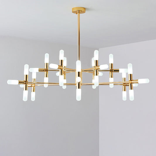 Tubular Chandelier Light Contemporary Metal 18/36 Lights Black/Gold Hanging Lamp Kit with Starburst Design 36 Gold Clearhalo 'Ceiling Lights' 'Chandeliers' 'Modern Chandeliers' 'Modern' Lighting' 206964