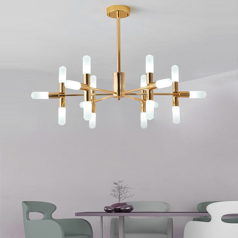 Tubular Chandelier Light Contemporary Metal 18/36 Lights Black/Gold Hanging Lamp Kit with Starburst Design Clearhalo 'Ceiling Lights' 'Chandeliers' 'Modern Chandeliers' 'Modern' Lighting' 206969