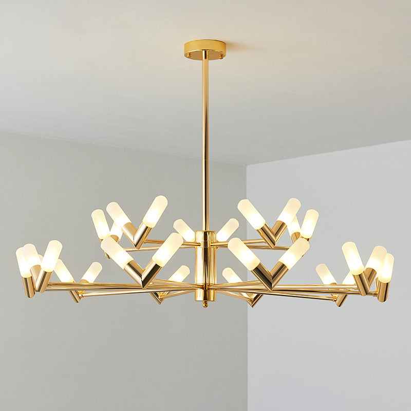 Modern Tube Ceiling Chandelier Metal 10/30 Lights Dinging Room Hanging Ceiling Light in Brass 30 Brass Clearhalo 'Ceiling Lights' 'Chandeliers' 'Modern Chandeliers' 'Modern' Lighting' 206982