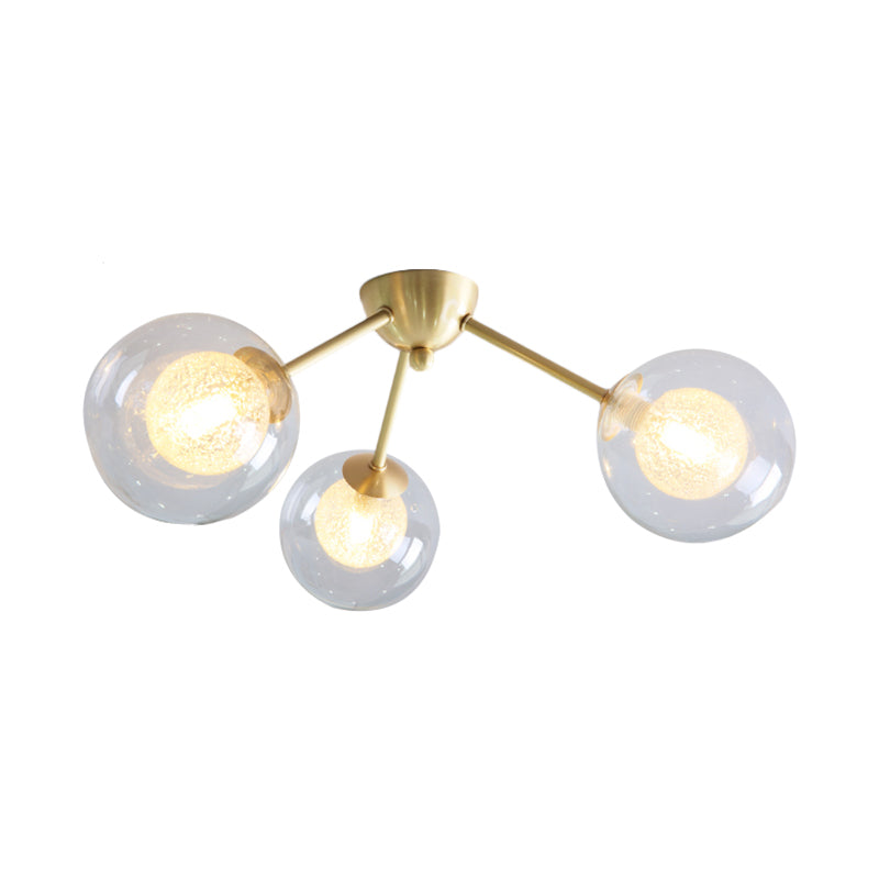 Modern Global Semi Flush Mount Clear/Amber/Smoke Glass 3/6 Lights Led Bedroom Semi Flush Mount Light Fixture in Gold Clearhalo 'Ceiling Lights' 'Close To Ceiling Lights' 'Close to ceiling' 'Glass shade' 'Glass' 'Semi-flushmount' Lighting' 206990