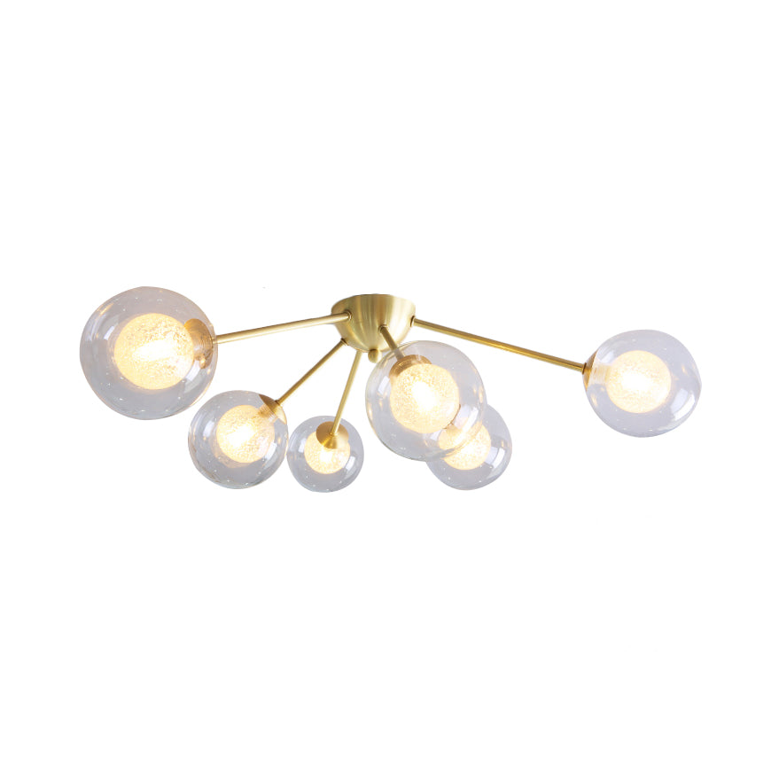Modern Global Semi Flush Mount Clear/Amber/Smoke Glass 3/6 Lights Led Bedroom Semi Flush Mount Light Fixture in Gold Clearhalo 'Ceiling Lights' 'Close To Ceiling Lights' 'Close to ceiling' 'Glass shade' 'Glass' 'Semi-flushmount' Lighting' 206993
