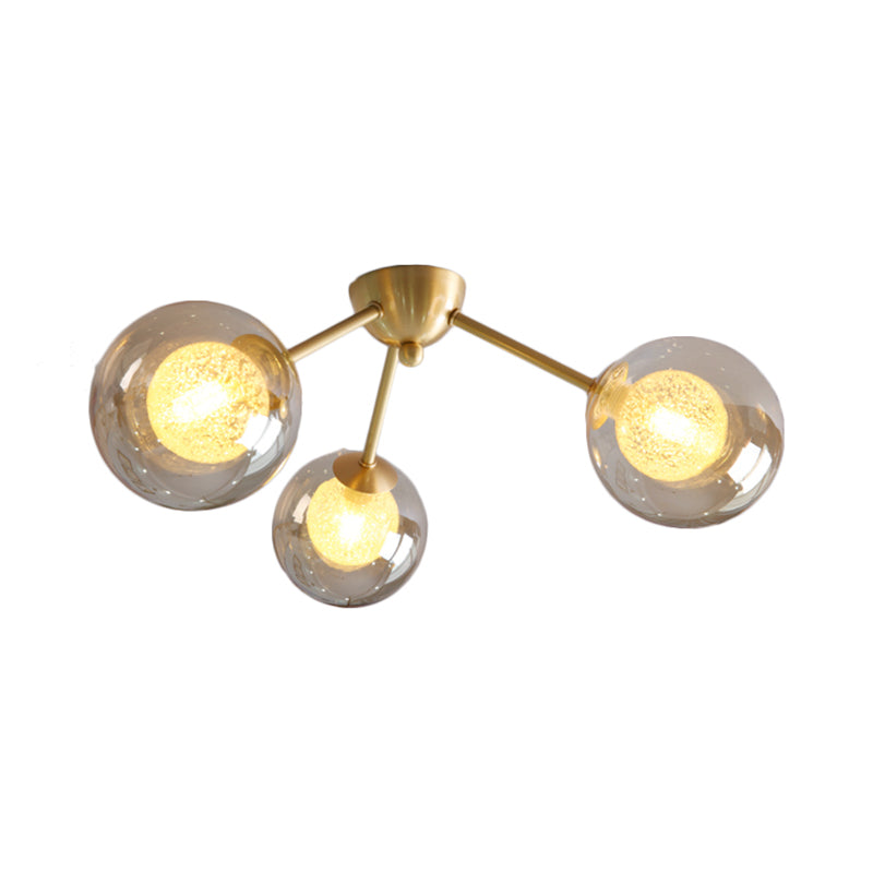 Modern Global Semi Flush Mount Clear/Amber/Smoke Glass 3/6 Lights Led Bedroom Semi Flush Mount Light Fixture in Gold Clearhalo 'Ceiling Lights' 'Close To Ceiling Lights' 'Close to ceiling' 'Glass shade' 'Glass' 'Semi-flushmount' Lighting' 206996
