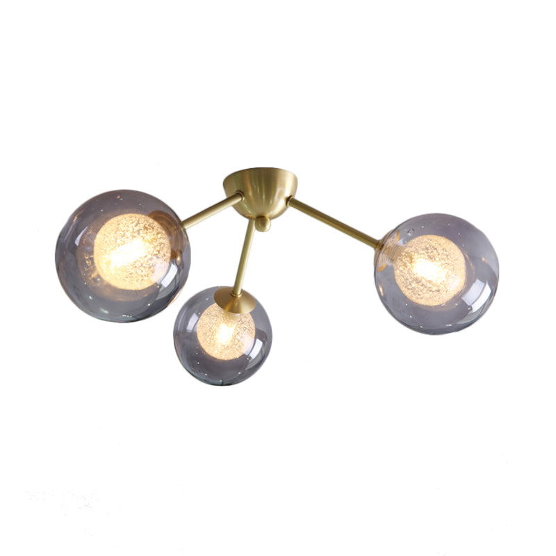 Modern Global Semi Flush Mount Clear/Amber/Smoke Glass 3/6 Lights Led Bedroom Semi Flush Mount Light Fixture in Gold Clearhalo 'Ceiling Lights' 'Close To Ceiling Lights' 'Close to ceiling' 'Glass shade' 'Glass' 'Semi-flushmount' Lighting' 207002