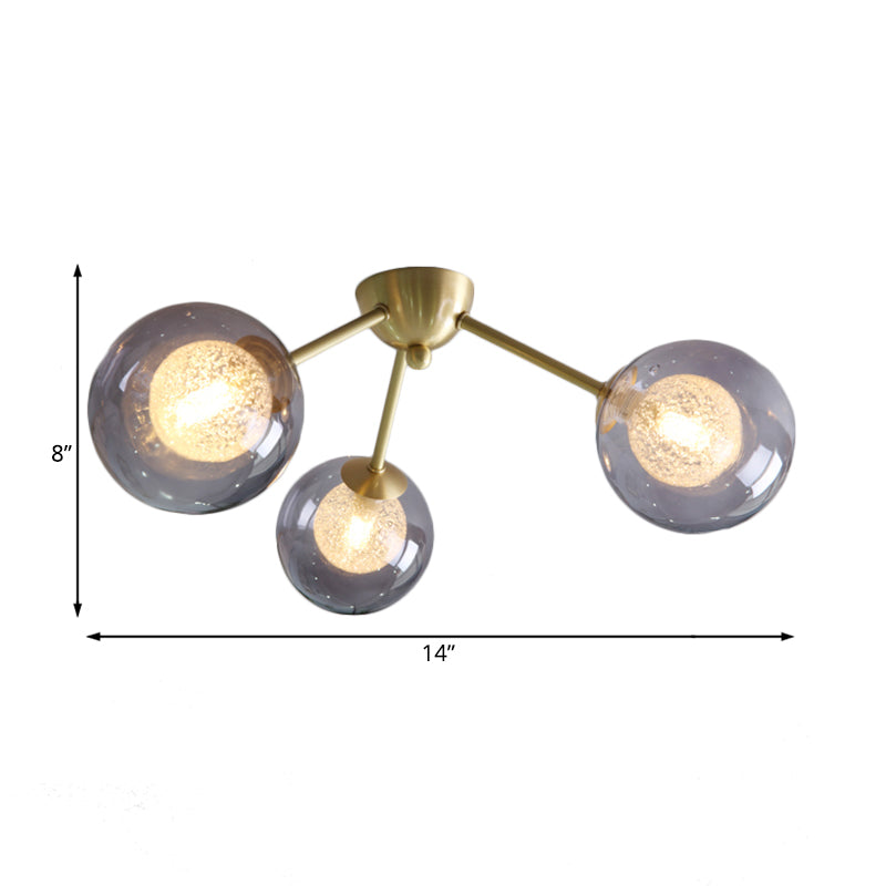 Modern Global Semi Flush Mount Clear/Amber/Smoke Glass 3/6 Lights Led Bedroom Semi Flush Mount Light Fixture in Gold Clearhalo 'Ceiling Lights' 'Close To Ceiling Lights' 'Close to ceiling' 'Glass shade' 'Glass' 'Semi-flushmount' Lighting' 207003