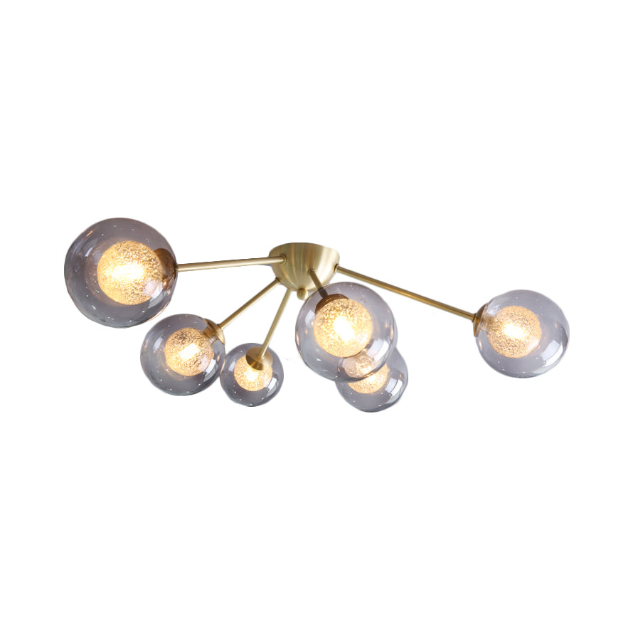 Modern Global Semi Flush Mount Clear/Amber/Smoke Glass 3/6 Lights Led Bedroom Semi Flush Mount Light Fixture in Gold Clearhalo 'Ceiling Lights' 'Close To Ceiling Lights' 'Close to ceiling' 'Glass shade' 'Glass' 'Semi-flushmount' Lighting' 207006