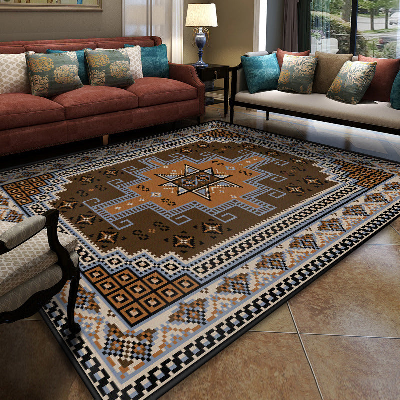 Turkish Symmetric Geometric Pattern Rug Multi Colored Polypropylene Rug Pet Friendly Non-Slip Stain Resistant Carpet for Hall Dark Coffee Clearhalo 'Area Rug' 'Moroccan' 'Rugs' Rug' 2070107