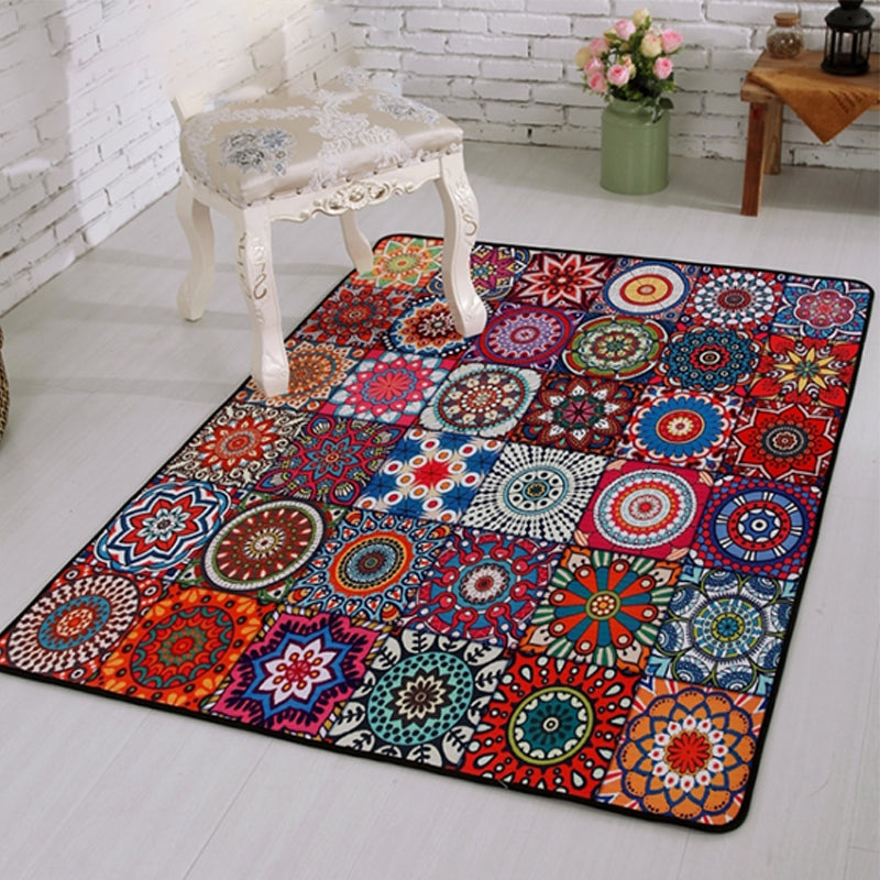 Multi-Color Moroccan Rug Polypropylene Tribal Flower Carpet Anti-Slip Stain Resistant Washable Rug for Living Room Red Clearhalo 'Area Rug' 'Moroccan' 'Rugs' Rug' 2070138