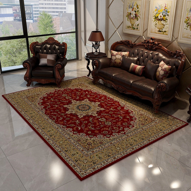 Oriental Floral Frame Rug Dark Color Polypropylene Rug Machine Washable Anti-Slip Backing Stain Resistant Area Carpet for Family Room Red Clearhalo 'Area Rug' 'Moroccan' 'Rugs' Rug' 2070164