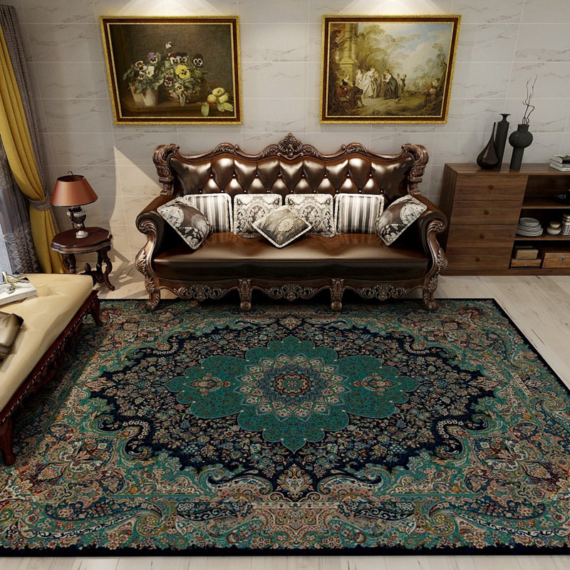 Oriental Floral Frame Rug Dark Color Polypropylene Rug Machine Washable Anti-Slip Backing Stain Resistant Area Carpet for Family Room Blackish Green Clearhalo 'Area Rug' 'Moroccan' 'Rugs' Rug' 2070165