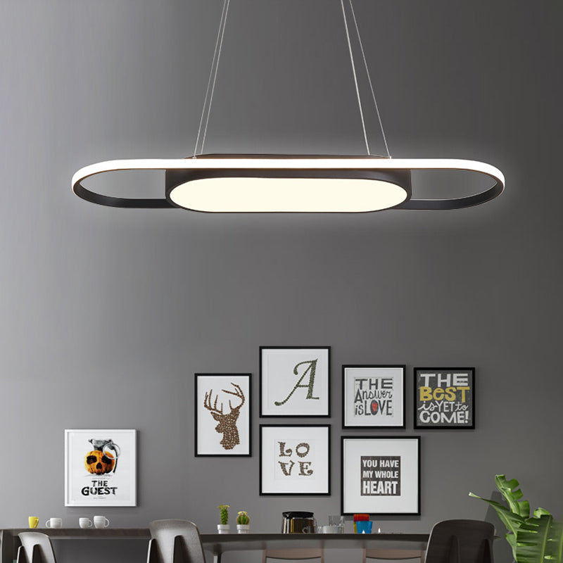 Oval Acrylic Chandelier Light Simple Style Black/White LED Hanging Pendant Light in Warm/White/Natural Light Black Clearhalo 'Ceiling Lights' 'Chandeliers' 'Modern Chandeliers' 'Modern' Lighting' 207024