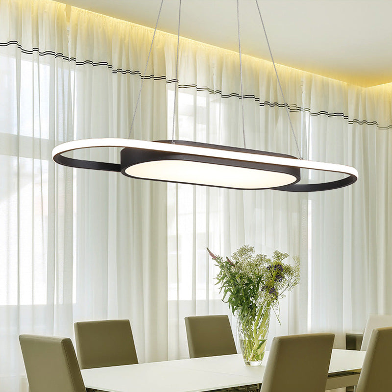 Oval Acrylic Chandelier Light Simple Style Black/White LED Hanging Pendant Light in Warm/White/Natural Light Clearhalo 'Ceiling Lights' 'Chandeliers' 'Modern Chandeliers' 'Modern' Lighting' 207025