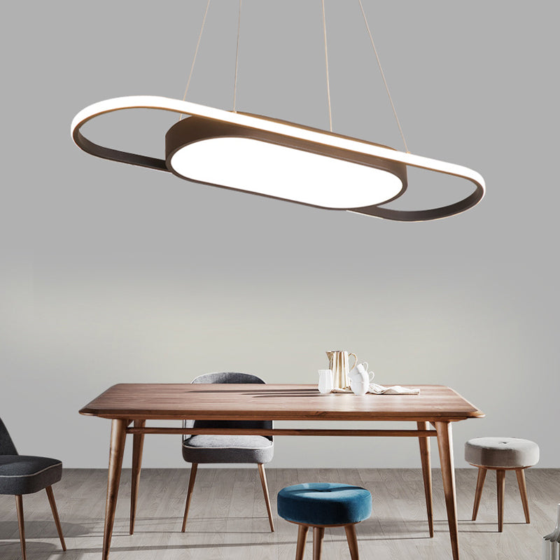 Oval Acrylic Chandelier Light Simple Style Black/White LED Hanging Pendant Light in Warm/White/Natural Light Clearhalo 'Ceiling Lights' 'Chandeliers' 'Modern Chandeliers' 'Modern' Lighting' 207026