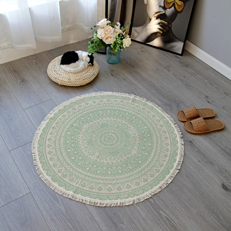 Boho-Chic Bedroom Rug Multicolor Mandala Rug Cotton Washable Area Carpet Green 3' x 3' Clearhalo 'Area Rug' 'Bohemian' 'Rugs' Rug' 2070322