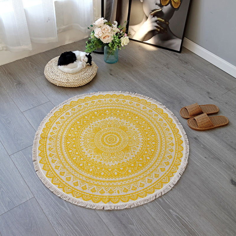 Boho-Chic Bedroom Rug Multicolor Mandala Rug Cotton Washable Area Carpet Yellow 3' x 3' Clearhalo 'Area Rug' 'Bohemian' 'Rugs' Rug' 2070323