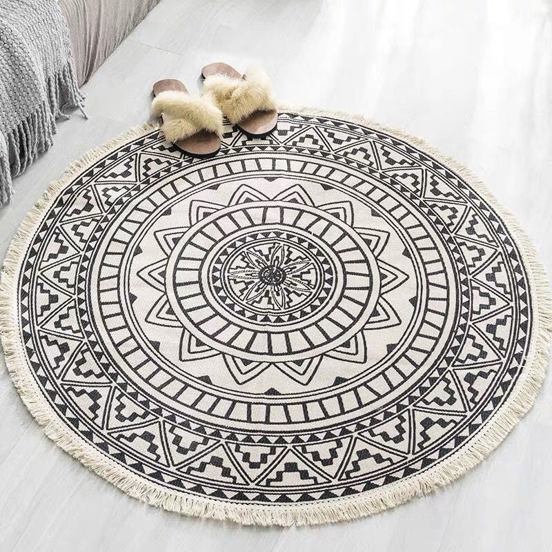 Boho-Chic Bedroom Rug Multicolor Mandala Rug Cotton Washable Area Carpet Matte Black 3' x 3' Clearhalo 'Area Rug' 'Bohemian' 'Rugs' Rug' 2070326