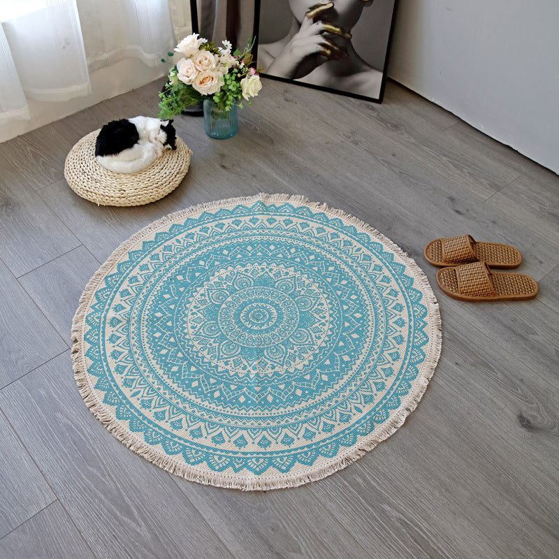 Boho-Chic Bedroom Rug Multicolor Mandala Rug Cotton Washable Area Carpet Water Blue 3' x 3' Clearhalo 'Area Rug' 'Bohemian' 'Rugs' Rug' 2070332