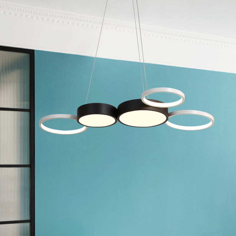 Simple Style Round Hanging Chandelier Acrylic Black and White Dining Room LED Suspension Light in Warm/White Light Black Clearhalo 'Ceiling Lights' 'Chandeliers' 'Modern Chandeliers' 'Modern' Lighting' 207037