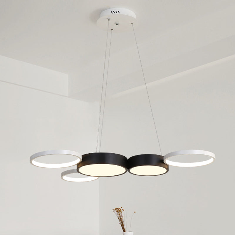 Simple Style Round Hanging Chandelier Acrylic Black and White Dining Room LED Suspension Light in Warm/White Light Clearhalo 'Ceiling Lights' 'Chandeliers' 'Modern Chandeliers' 'Modern' Lighting' 207038