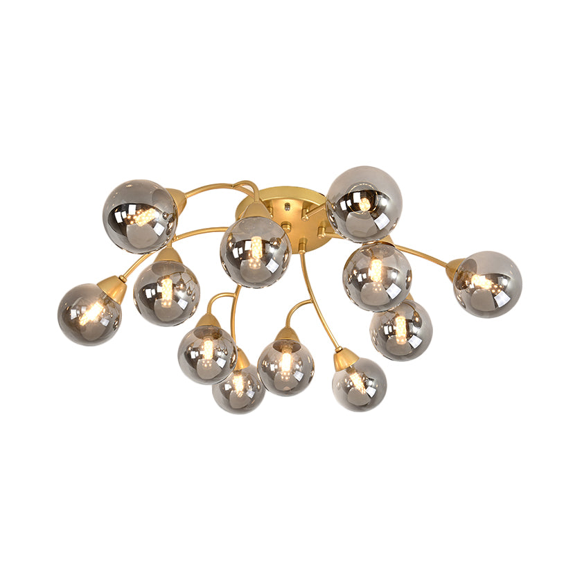 Grape Shape Semi Flush Lamp Modernist Amber/Smoky/Cream Glass 6/12 Lights Gold Led Semi Flush Mount Light Fixture Clearhalo 'Ceiling Lights' 'Chandeliers' 'Close To Ceiling Lights' 'Close to ceiling' 'Glass shade' 'Glass' 'Semi-flushmount' Lighting' 207055