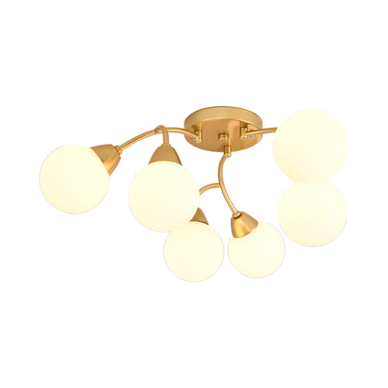 Grape Shape Semi Flush Lamp Modernist Amber/Smoky/Cream Glass 6/12 Lights Gold Led Semi Flush Mount Light Fixture Clearhalo 'Ceiling Lights' 'Chandeliers' 'Close To Ceiling Lights' 'Close to ceiling' 'Glass shade' 'Glass' 'Semi-flushmount' Lighting' 207058