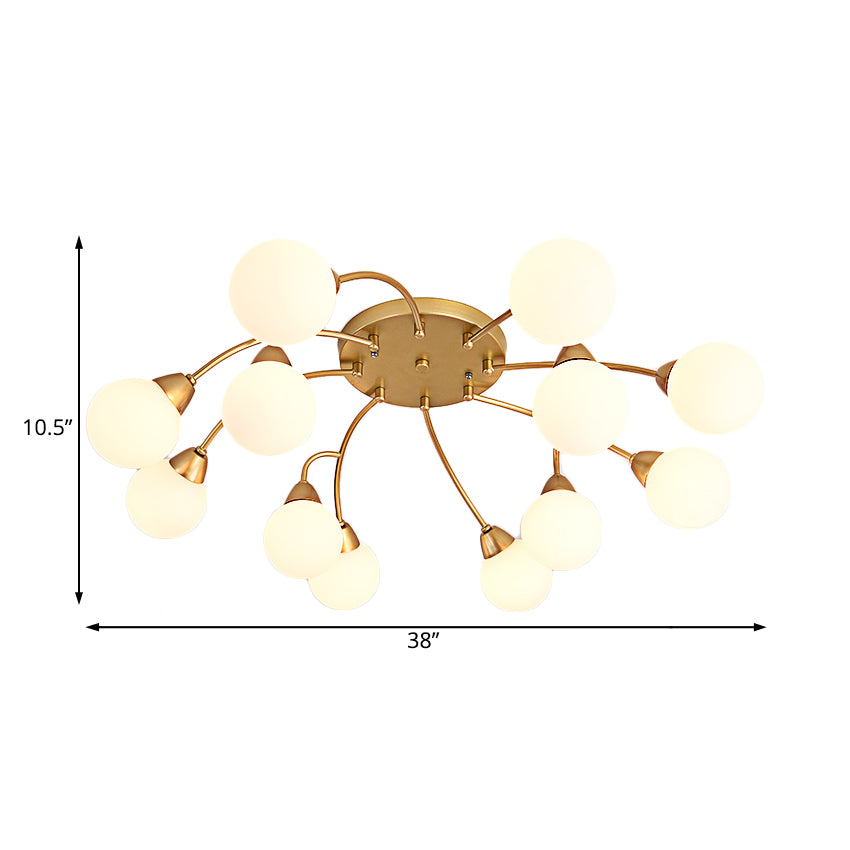 Grape Shape Semi Flush Lamp Modernist Amber/Smoky/Cream Glass 6/12 Lights Gold Led Semi Flush Mount Light Fixture Clearhalo 'Ceiling Lights' 'Chandeliers' 'Close To Ceiling Lights' 'Close to ceiling' 'Glass shade' 'Glass' 'Semi-flushmount' Lighting' 207063