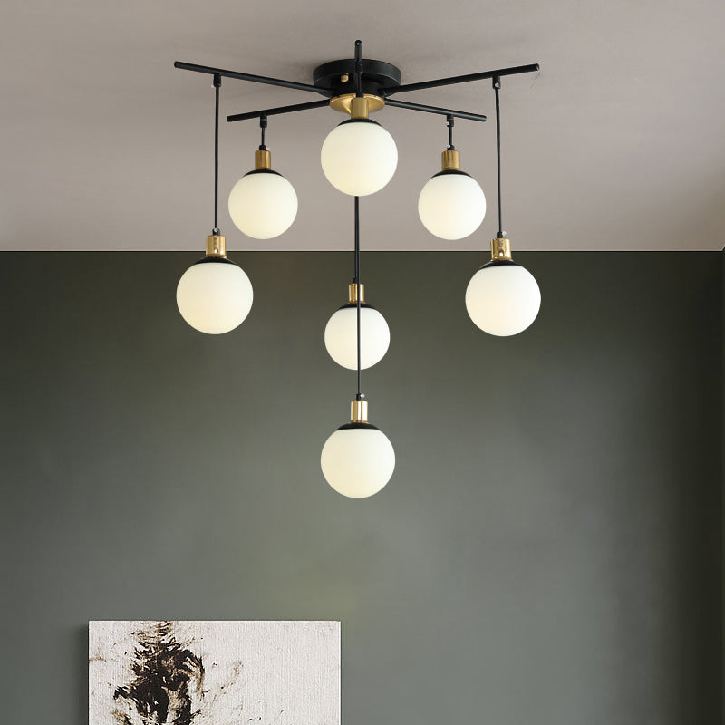 Black Starburst Chandelier Light Modern 4/7/9 Light Opal Glass Hanging Lamp for Bedroom 7 Black Clearhalo 'Ceiling Lights' 'Chandeliers' 'Modern Chandeliers' 'Modern' Lighting' 207064