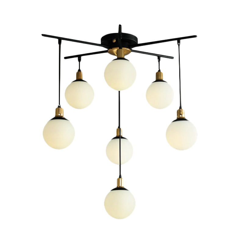 Black Starburst Chandelier Light Modern 4/7/9 Light Opal Glass Hanging Lamp for Bedroom Clearhalo 'Ceiling Lights' 'Chandeliers' 'Modern Chandeliers' 'Modern' Lighting' 207065