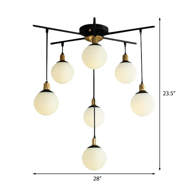 Black Starburst Chandelier Light Modern 4/7/9 Light Opal Glass Hanging Lamp for Bedroom Clearhalo 'Ceiling Lights' 'Chandeliers' 'Modern Chandeliers' 'Modern' Lighting' 207066