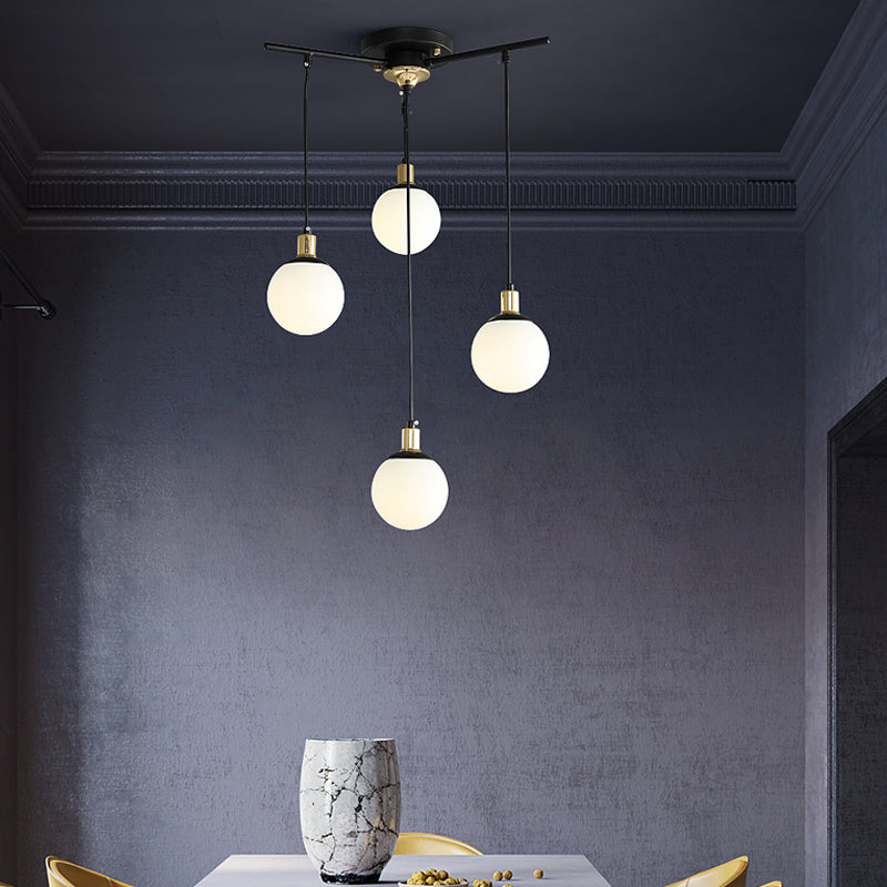 Black Starburst Chandelier Light Modern 4/7/9 Light Opal Glass Hanging Lamp for Bedroom 4 Black Clearhalo 'Ceiling Lights' 'Chandeliers' 'Modern Chandeliers' 'Modern' Lighting' 207067