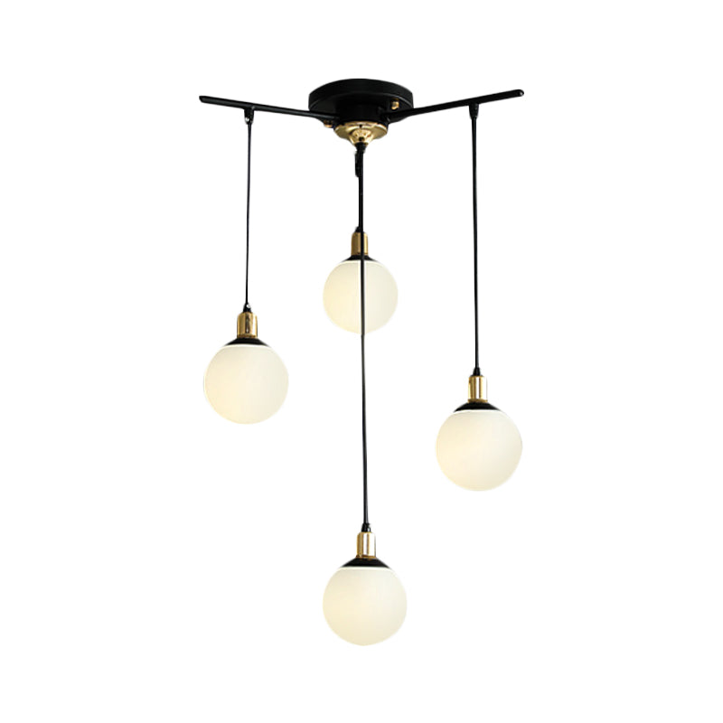 Black Starburst Chandelier Light Modern 4/7/9 Light Opal Glass Hanging Lamp for Bedroom Clearhalo 'Ceiling Lights' 'Chandeliers' 'Modern Chandeliers' 'Modern' Lighting' 207068