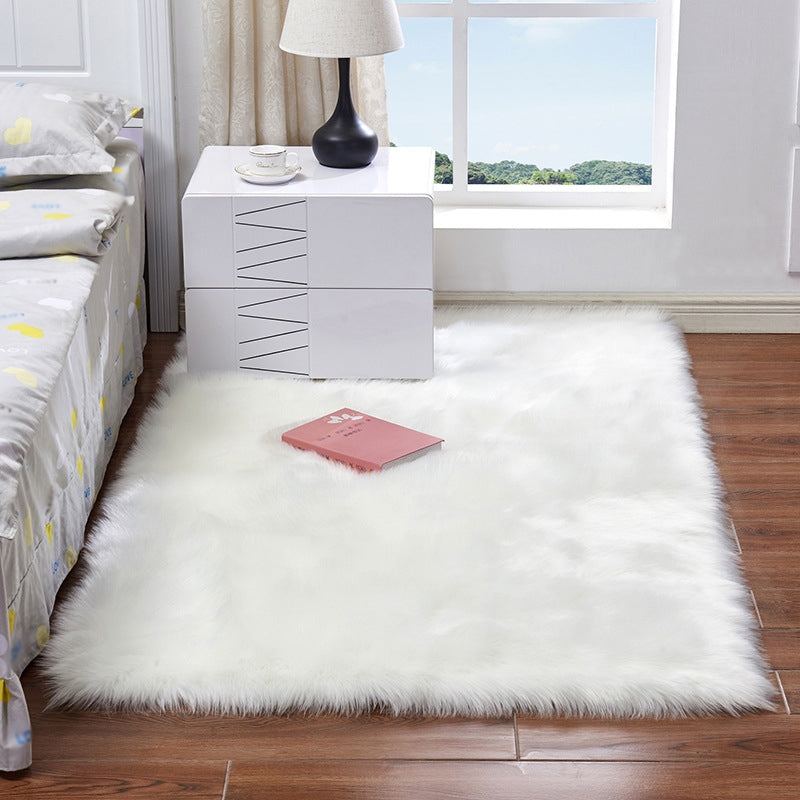 Trendy Multi Colored Plain Rug Faux Wool Nordic Carpet Machine Washable Pet Friendly Non-Slip Backing Rug for Bedroom White Clearhalo 'Area Rug' 'Casual' 'Rugs' Rug' 2070685