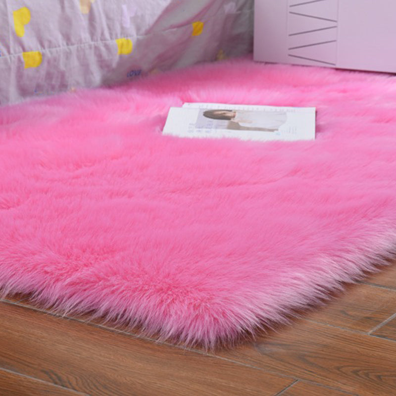 Trendy Multi Colored Plain Rug Faux Wool Nordic Carpet Machine Washable Pet Friendly Non-Slip Backing Rug for Bedroom Dark Pink Clearhalo 'Area Rug' 'Casual' 'Rugs' Rug' 2070693