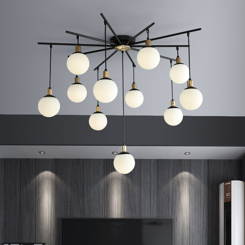 Black Starburst Chandelier Light Modern 4/7/9 Light Opal Glass Hanging Lamp for Bedroom 11 Black Clearhalo 'Ceiling Lights' 'Chandeliers' 'Modern Chandeliers' 'Modern' Lighting' 207070