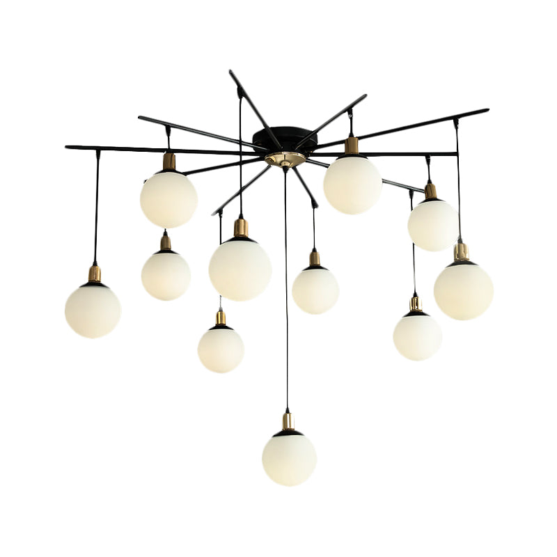 Black Starburst Chandelier Light Modern 4/7/9 Light Opal Glass Hanging Lamp for Bedroom Clearhalo 'Ceiling Lights' 'Chandeliers' 'Modern Chandeliers' 'Modern' Lighting' 207071