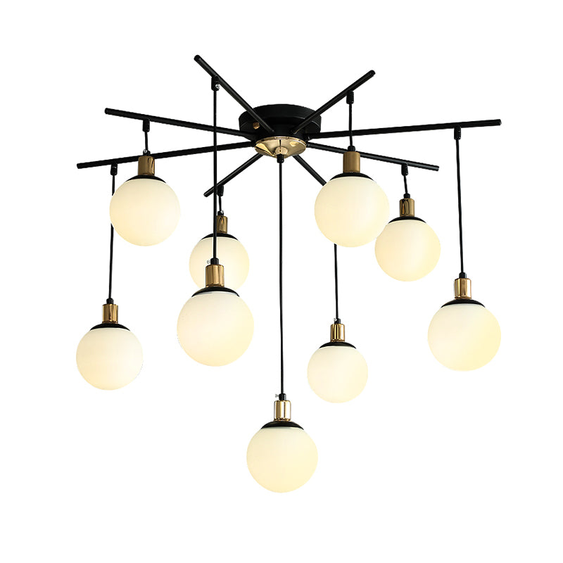 Black Starburst Chandelier Light Modern 4/7/9 Light Opal Glass Hanging Lamp for Bedroom Clearhalo 'Ceiling Lights' 'Chandeliers' 'Modern Chandeliers' 'Modern' Lighting' 207074