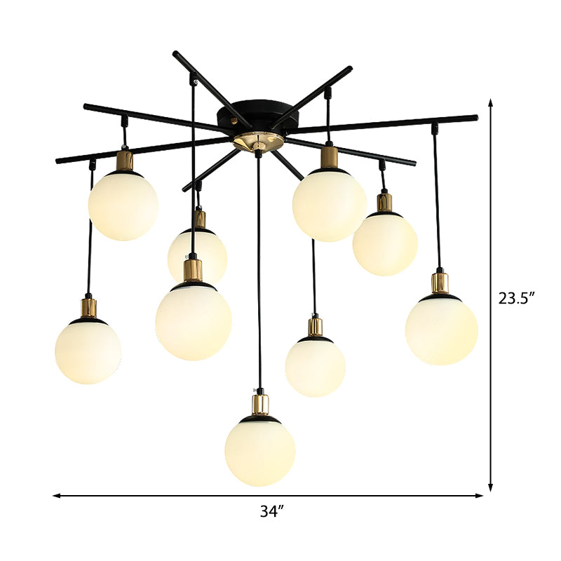 Black Starburst Chandelier Light Modern 4/7/9 Light Opal Glass Hanging Lamp for Bedroom Clearhalo 'Ceiling Lights' 'Chandeliers' 'Modern Chandeliers' 'Modern' Lighting' 207075